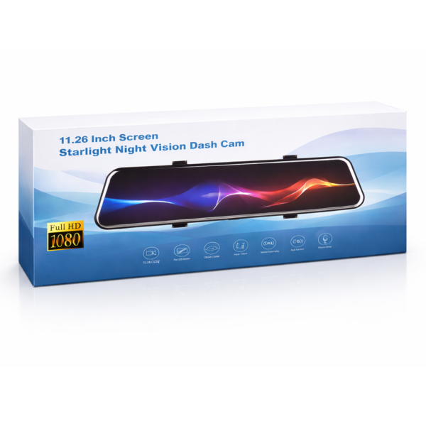 11.26" Mirror Dash Cam • Dual Channel 1080P • 170° • G-Sensor • Parking Mode