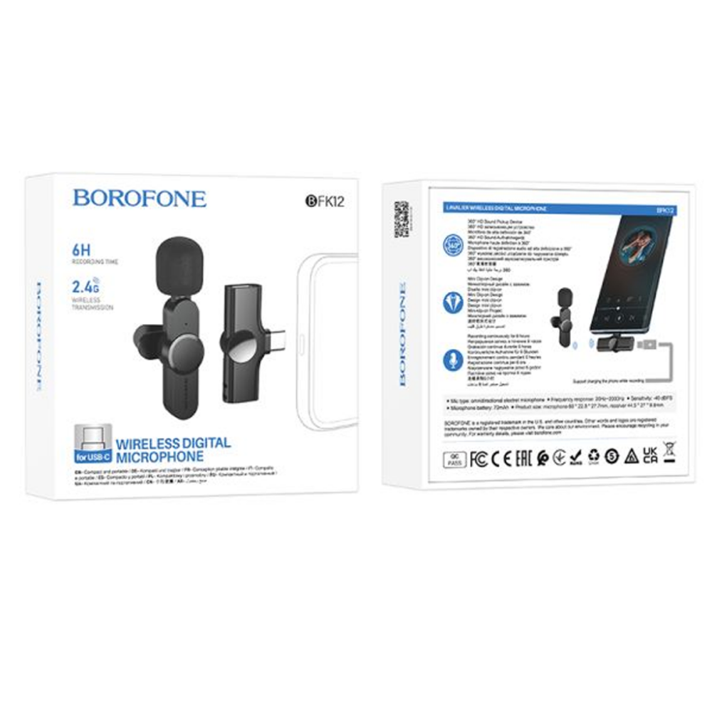 BOROFONE BFK12 Wireless Lavalier Microphone Type C Black - Image 2