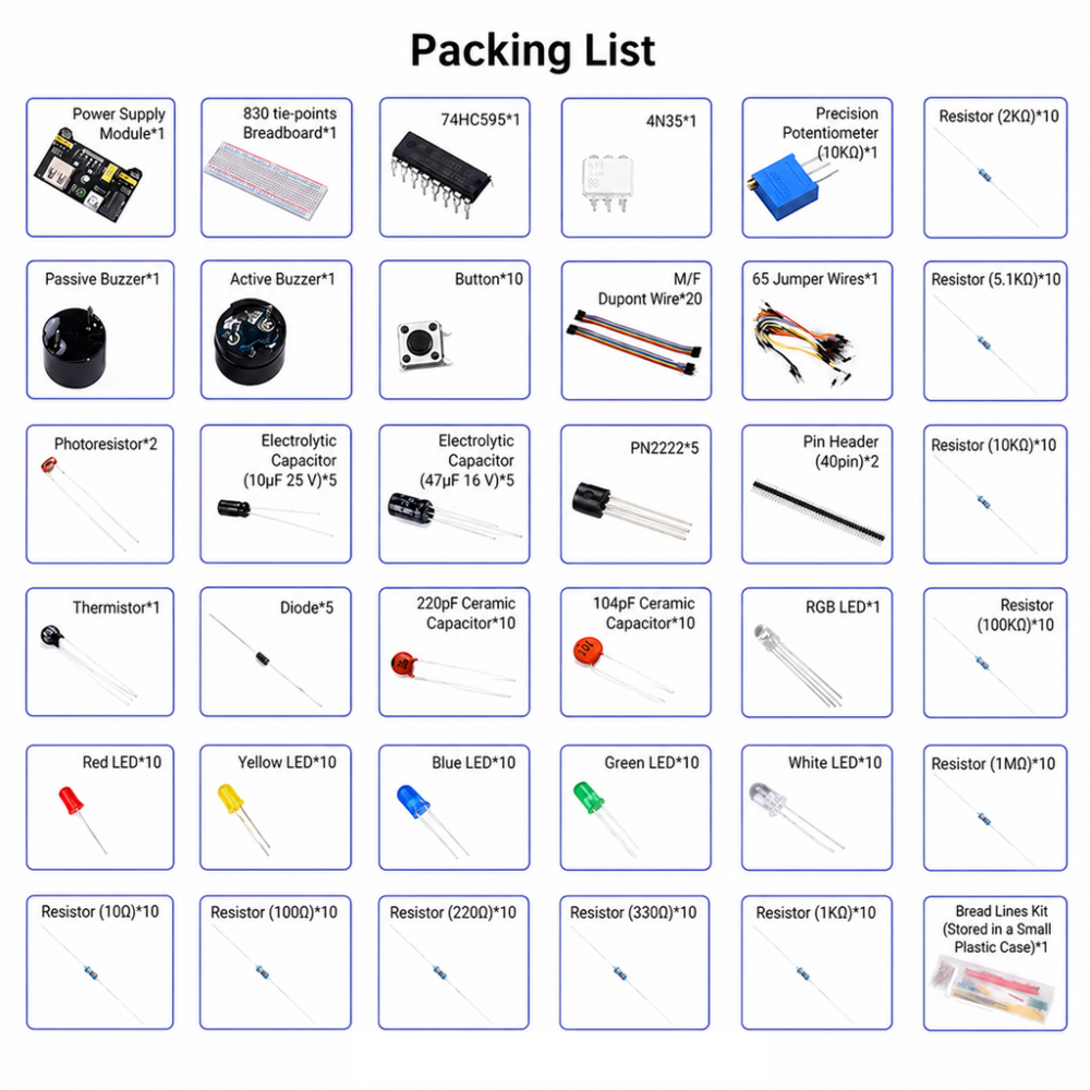 Electronics Component Starter Kit Breadboard 830 Tie Points Power Supply - Image 3