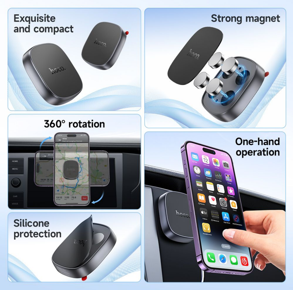 hoco H52 Ultimate Magnetic Car Holder Deep Space Gray - Image 2