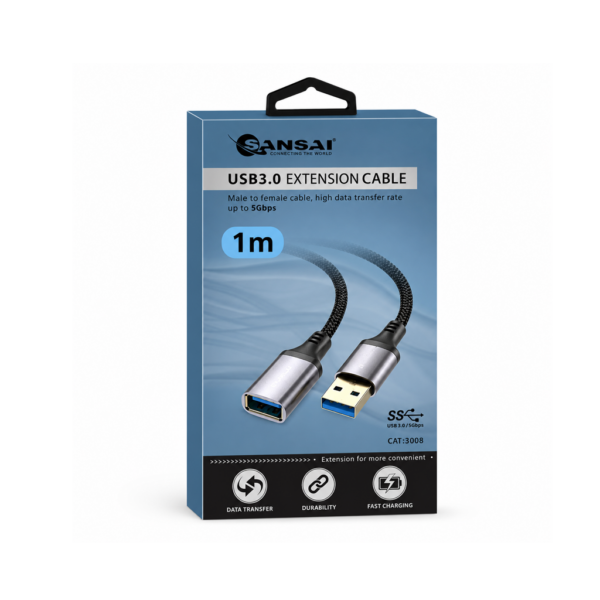 Sansai Heavy-Duty USB 3.0 Extension Cable USB-A Male to Female 1m Black/Grey